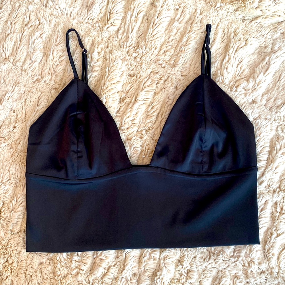 Black Satin Crop Top